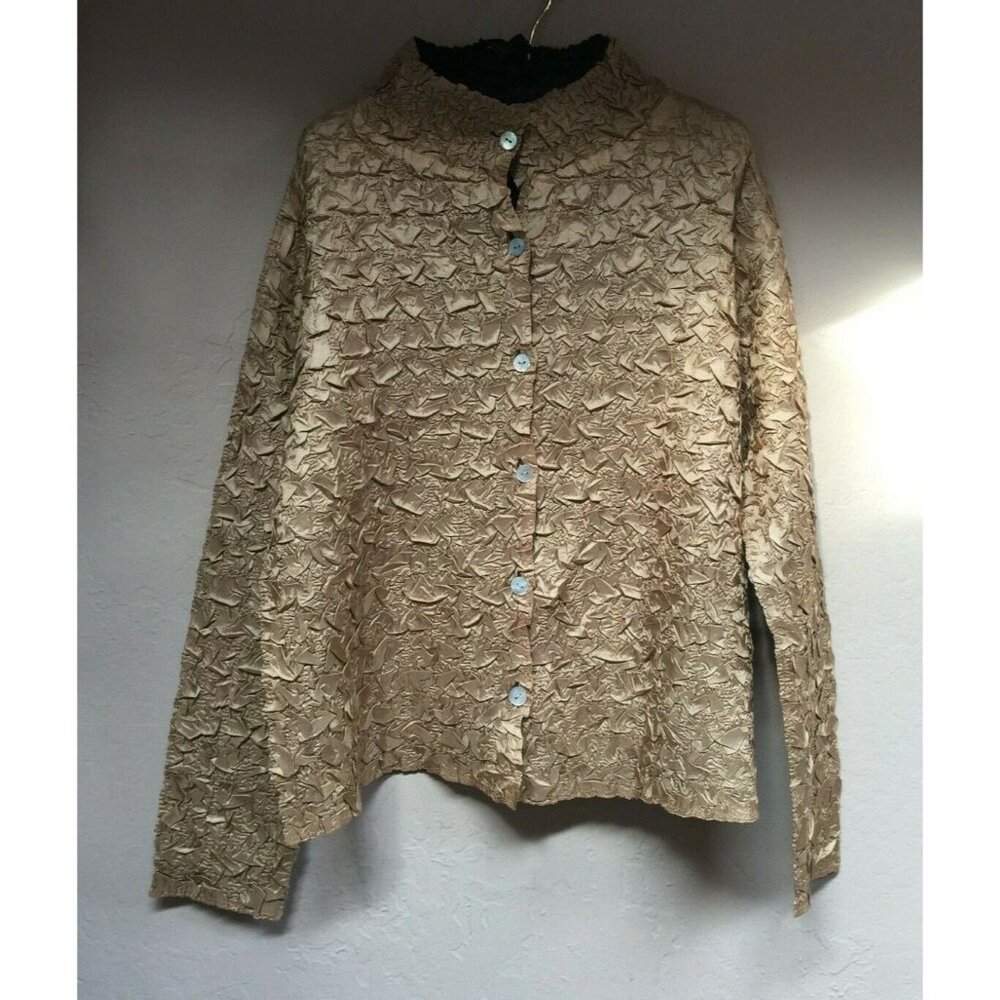 She's all that Womens Black Gold Reversible Crinkle Jacket lightweight Button Up